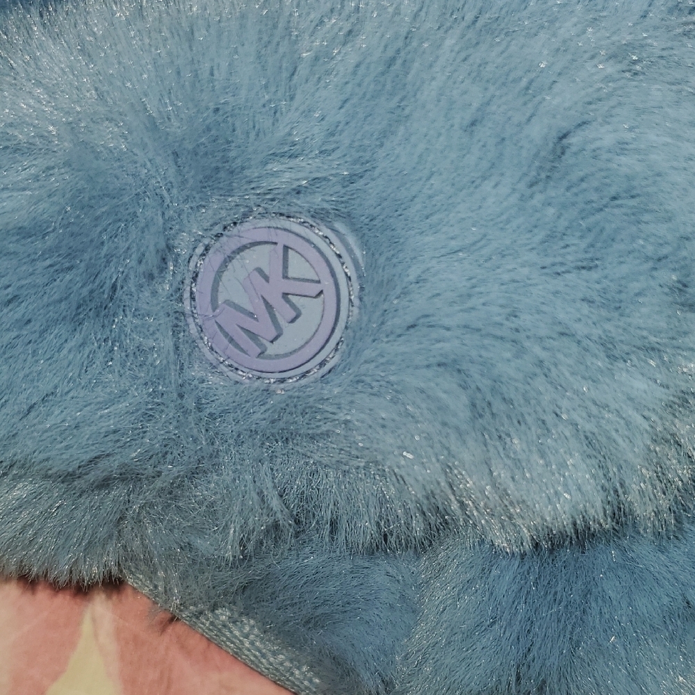 New Michael M. Kors Lala Blue Fur Crisscross Slide Slippers Size 10 - Picture 3 of 9